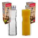 Kit 2 Garrafas Vidro 1l Tampa Aço Inox Leite Água Suco Euro