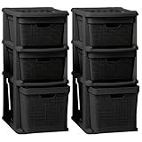 Kit 2 Gaveteiro Organizador Grande De Chão 15 Litros Com 3 Gavetas Em Plástico Juta 2 Preto 