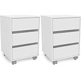 Kit 2 Gaveteiros Mauá 45cm 3 Gavetas Com Rodízios Branco