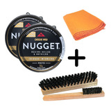 Kit 2 Graxas Nugget Polidor Sapato 2 Escovas 1 Flanela Cera