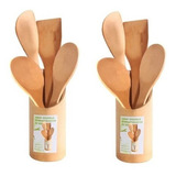 Kit 2 Jogos De Porta Talheres Colher De Bambu Pau Cozinha