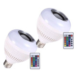 Kit 2 Lampadas Caixa De Som Bluetooth Led Controle Colorido