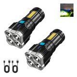 Kit 2 Lanternas Tática Mais Forte Do Mundo Usb 4 Led Camping