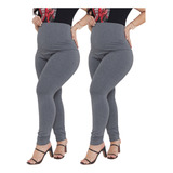 Kit 2 Legging Gestante Preto E Cinza Calça Grávida Barriga