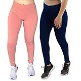 Kit 2 Leggings Fitness Academia Musculação Ginástica Yoga Cross Fit Suplex Lisa P Azul Marinho Rose 