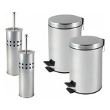Kit 2 Lixeiras Banheiro Inox 3l 2 Escovas Sanitária Inox