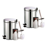 Kit 2 Lixeiras De Lixo Pedal 3 Litros Com Escova Em Inox Nf