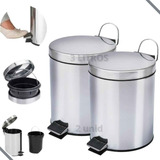 Kit 2 Lixeiras Redondas Lixo Pedal Emborrachado Aço Inox 3l