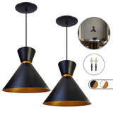 Kit 2 Luminária Lustre Pendente Pequim Alumínio 23cm Balcão Estrutura Preto Liso Brilhante 110v 220v