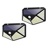 Kit 2 Luminaria Solar 100 Led Externa Jardim Sensor Presença