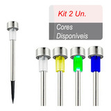Kit 2 Luminária Solar Jardim Poste Espeto Luz Led Recarregav