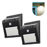 Kit 2 Luminária Solar Sensor De Presença Balizador 30 Leds Estrutura Preto