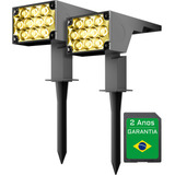 Kit 2 Luminária Spot Solar Jardim Luz Branco Quente Oversun