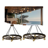 Kit 2 Luminárias Lustre Pendente Roda Carroça Rústica Alto Padrão Decoração Casa Fazenda Sítio Chácara 5 Bocais Bivolt Gigante 90cm