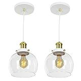 Kit 2 Lustre Pendente Château Bola Media Vidro Branco Gold