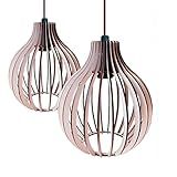 Kit 2 Lustre Roma Redonda De Madeira Luminaria Teto Ajustavel Branco