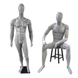 Kit 2 Manequins Masculinos 1 Bombado 1 Sentado Cinza