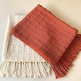 Kit 2 Manta Para Sofá E Peseira De Cama Terracota E Cru Detalhe Em Quadriculado 1 20X1 80