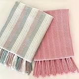 Kit 2 Mantas Artesanais Rosa E Pistache Faixa Para Sofá Cama E Poltronas 1 80x 1 20M Decoração Casa