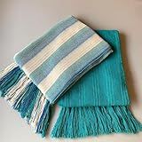 Kit 2 Mantas Pra Sofá Turquesa E Azul Faixa Xale Decorativo De Luxo Tear Mineiro 1 20X1 80m 100  Algodão
