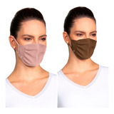 Kit 2 Máscaras De Proteção Lupo Fit Antimicróbica Lavável Cor Nude E Marrom Lupo