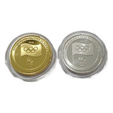 Kit 2 Medalhas Moeda Bandeira Olimpiadas Rio 2016 Ouro Prata
