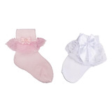 Kit 2 Meia Soquete Infantil Batizado Festa Menina Social