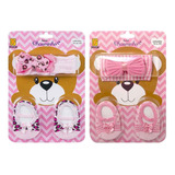 Kit 2 Meias Sapatilhas Bebê Faixa De Cabelo