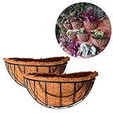Kit 2 Meio Vaso De Parede De Fibra De Coco 25cm Natural Com Suporte Para Samambaia Avenca E Jibóia Coquim Vaso Meio Lua Suspenso Pendente Para Horta Jardim Vertical Top Garden XCM25