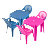 Kit 2 Mesa 4 Cadeira Infantil Azul Rosa Criança Piquenique Cor Azul E Rosa