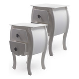 Kit 2 Mesa Cabeceira Criado Mudo Bombe Retro Armário Gaveteiro 2 Gavetas Bombe Cor Branco Madeira Rustico Mesinha Para Quarto Casal Ou Solteiro Decorativa Dupétriz
