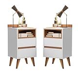 Kit 2 Mesa De Cabeceira 2 Gavetas Com Nicho Retro Criado Quarto Cama Cores Mont BRANCO 