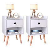 Kit 2 Mesa De Cabeceira Quarto Retrô Decore Com Gaveta Plus Cor Branco