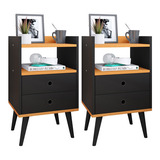 Kit 2 Mesa De Cabeceira Retrô Dream Off White freijo Cor Preto Cinamomo