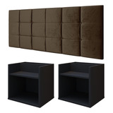 Kit 2 Mesas Compacta Parede Cabeceira Almofadada Cama Queen