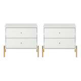 Kit 2 Mesas De Cabeceira Jasper 63 Cm   Branco Gloss dourado