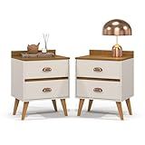 Kit 2 Mesas De Cabeceira Madero Decoração Criado Quarto Retro 2 Gaveta - Quality Móveis (offwhite/nature)