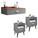 Kit 2 Mesinhas Lateral Cama E Penteadeira Moderna Suspensa Quarto Decoração RPM Móveis Cinza Freijó 