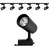 Kit 2 Metros Trilho Eletrificado Preto 6 Spots Led 7w Frio