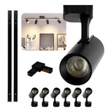 Kit 2 Metros Trilho Eletrificado Preto 6 Spots Led 7w Frio