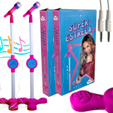 Kit 2 Microfone Infantil Claudia Leitte C Pedestal Som Luz