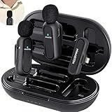 Kit 2 Microfones De Lapela Duplo Sem Fio Para IOS Ligh Ting Com Caixa De Carregamento Compactos Preto Youtuber Live Reuniões Até 20 Metros De Distancia