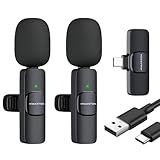 Kit 2 Microfones De Lapela Sem Fio Micro USB V8 Compactos Preto Youtuber Live Reuniões
