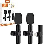Kit 2 Microfones De Lapela Sem Fio Para IOS Light Ning Suporte Para Dois Microfones Compactos Preto Youtuber Live Reuniões
