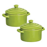 Kit 2 Mini Caçarola Panelinha Molheira Cerâmica Verde Folha