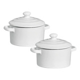 Kit 2 Mini Caçarola Panelinha Molheira Pote Cerâmica Branca Cor Branco
