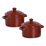 Kit 2 Mini Caçarola Panelinha Molheira Pote Cerâmica Marrom