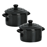 Kit 2 Mini Caçarola Panelinha Molheira Pote Cerâmica Preta