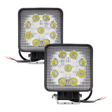 Kit 2 Mini Farol Milha 27w Quadrado 9 Leds 12v 24v Universal