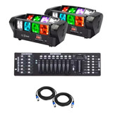 Kit 2 Mini Moving Spider 8 Leds 5w Mesa Dmx Cabos 5m
